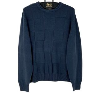 Tricots St Raphael Mens Navy Blue Checkered Crew Neck Sweater XL Cotton Acrylic